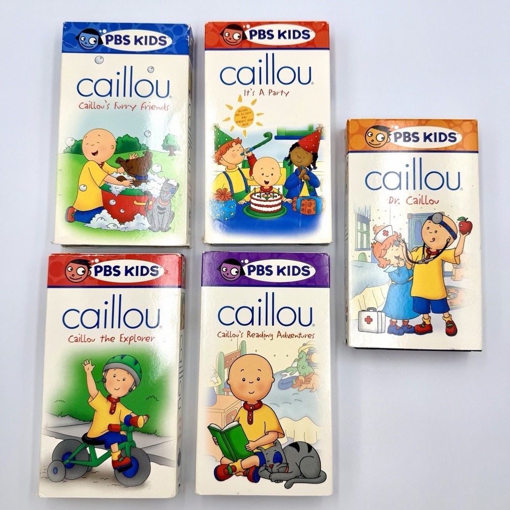 Vintage Caillou VHS Lot of 5 PBS Kids Dr Caillou Its A Party Explorer Reading